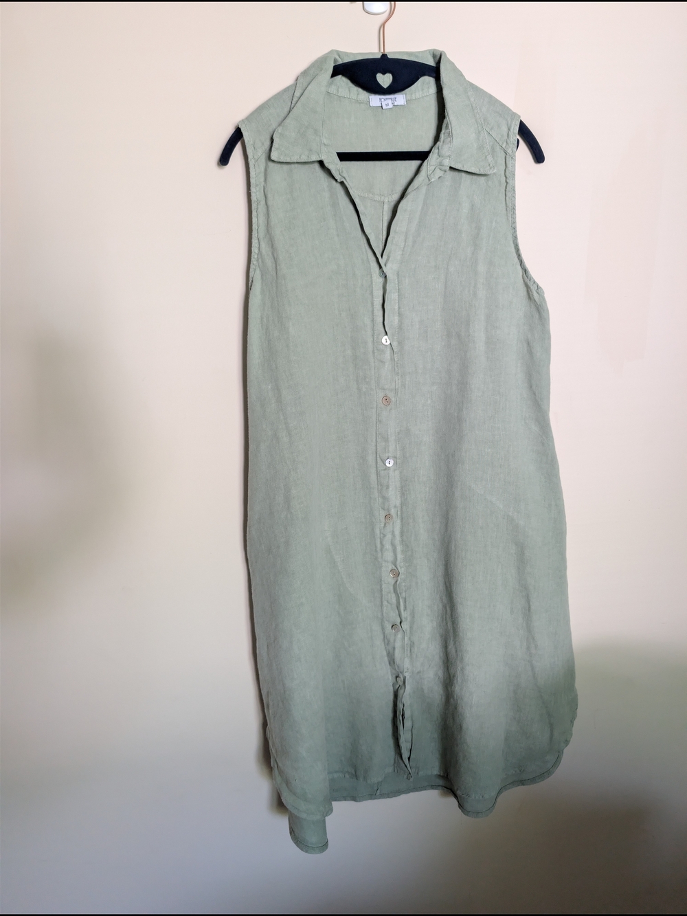 Rosemarine Medium Sleeveless Shirt Dress 100% Linen Made In Italy Sage Green